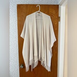 LOFT Cream Fringe Knit Poncho Cardigan – One Size